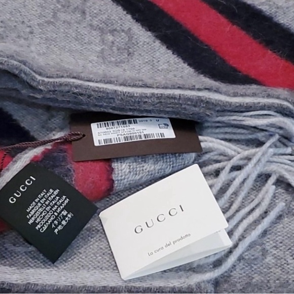 GUCCI SCARF 🧣 MADE IN ITALY UNISEX RED & BLUE SHERRY LINE STRIPE. 37 x 190 cm.❤️ - Picture 3 of 9